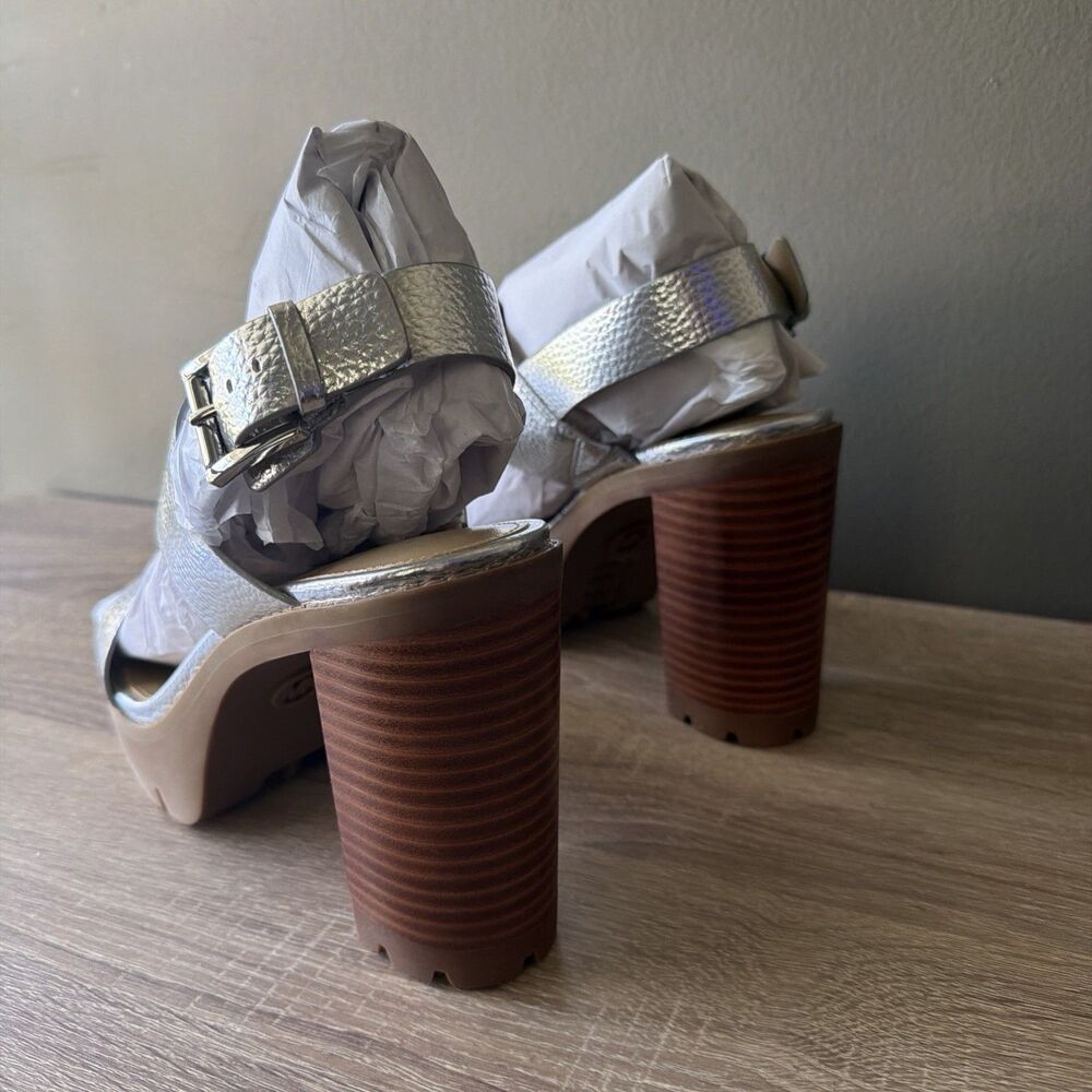 New Michael Kors - Holland Metallic Platform Sandal Size 8.5 Silver 49R5HLMS1M - Picture 5 of 11
